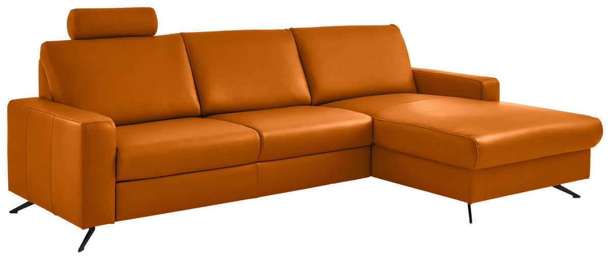 ECKSOFA in Echtleder Orange  267/165 cm  - Schwarz/Orange, Design, Leder/Metall (267/165cm) - Lomoco