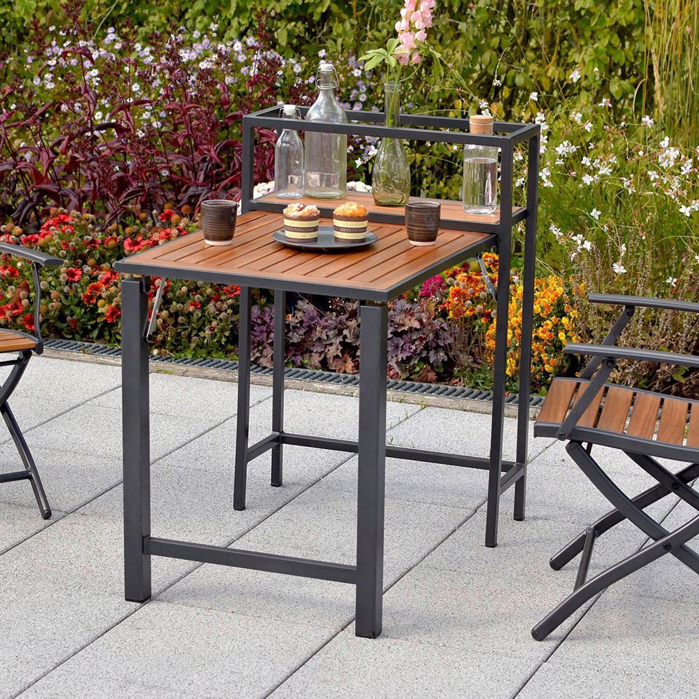 STÔL NA BALKÓN, drevo, kov, 55/75/73 cm - prírodná farba/grafitová, Modern, kov/drevo (55/75/73cm) - Gardenson
