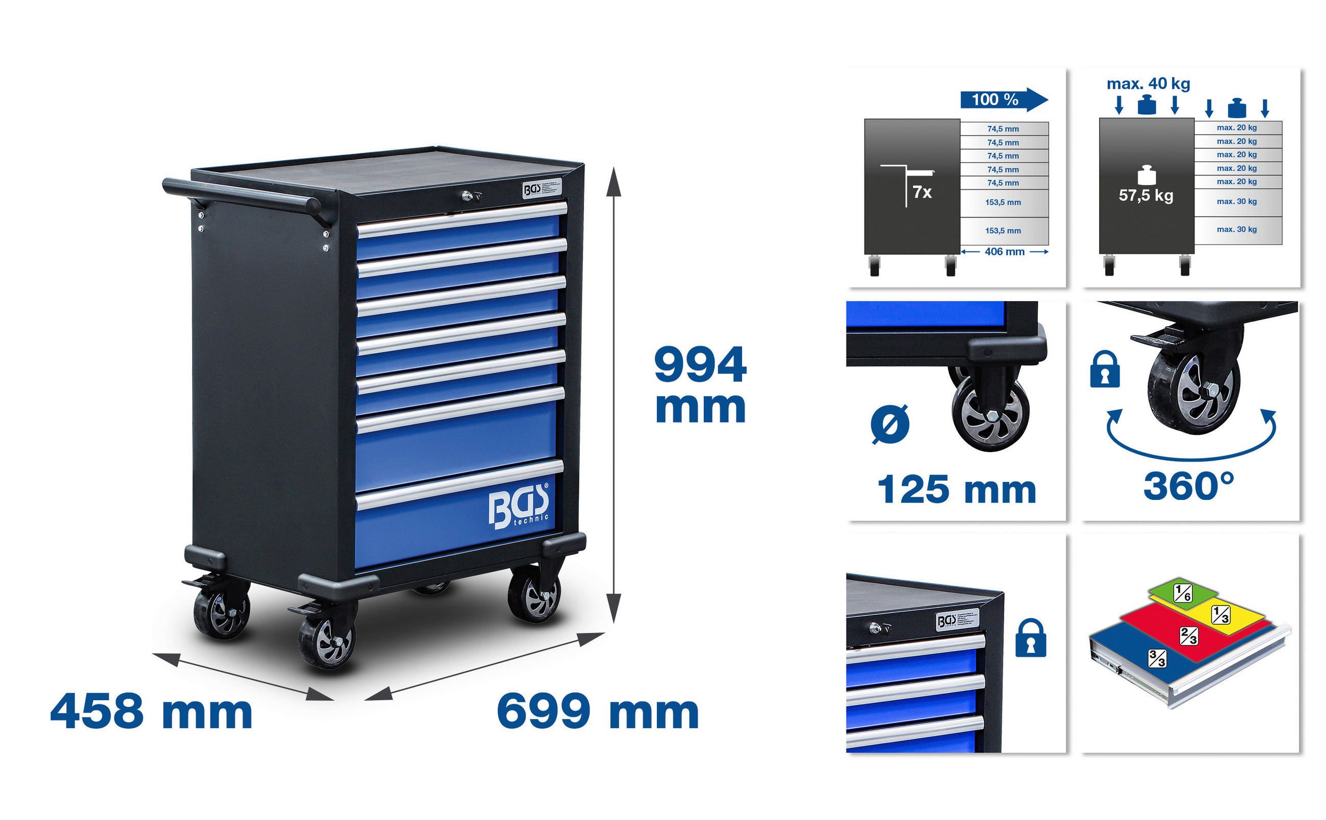 WERKSTATTWAGEN 69,9/99,4/45,8 cm - Blau/Schwarz, Basics, Metall (69,9/99,4/45,8cm)