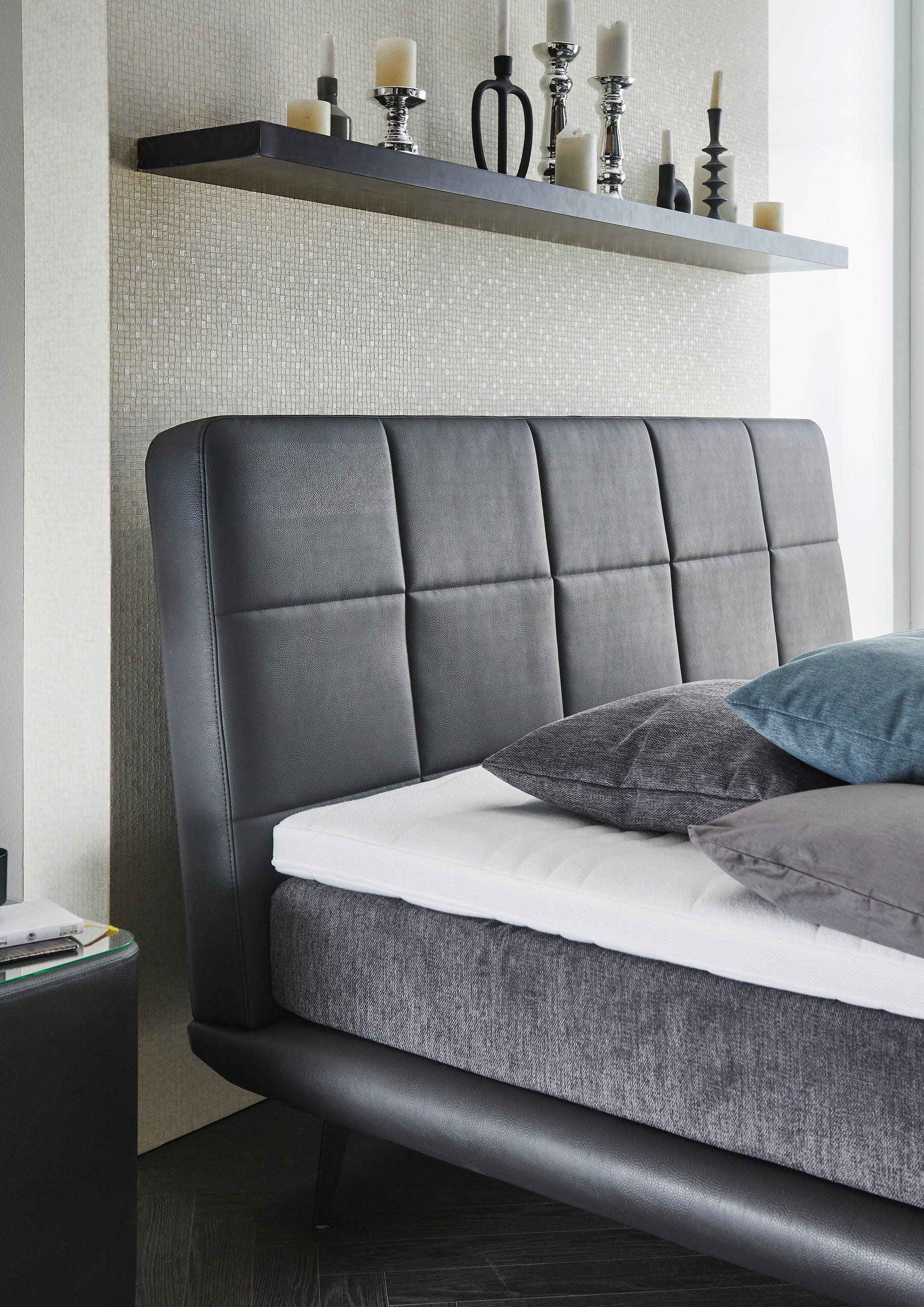 BOXSPRINGBETT 160/200 cm  in Anthrazit, Grau  - Anthrazit/Schwarz, Design, Textil/Metall (160/200cm) - Beldomo - Sleep