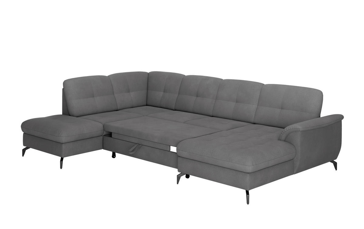WOHNLANDSCHAFT Grau Flachgewebe  - Schwarz/Grau, MODERN, Textil/Metall (212/319/164cm) - Sit & More