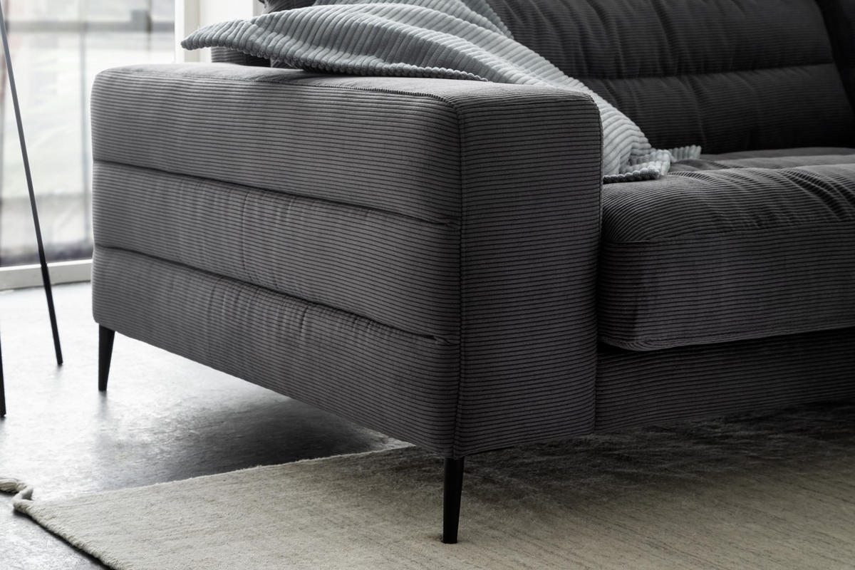 ECKSOFA in Cord Anthrazit  - Anthrazit/Schwarz, Design, Textil/Metall (296/207cm) - Dieter Knoll