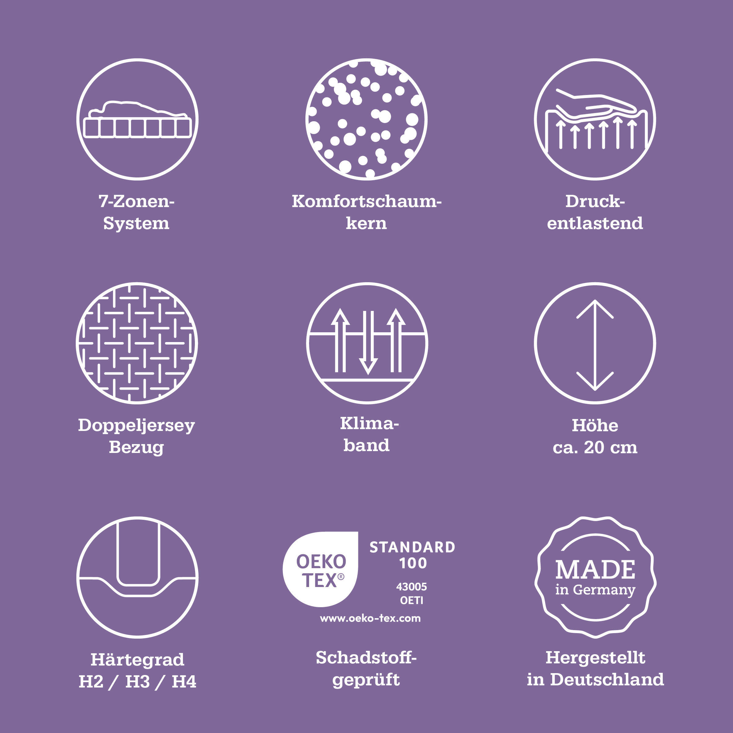 Thumbnail - Sembella Gelschaummatratze, Weiß, Textil, H2, Füllung: Polyester, 90x190 cm, Made in Germany, Oeko-Tex® Standard 100, Hä...