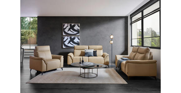 2-SITZER-SOFA in Leder Beige - Beige/Schwarz, Design, Leder/Metall (176/105/98cm) - Emilio Belluti