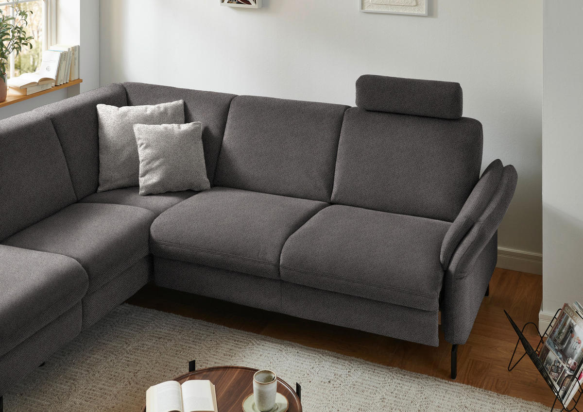 ECKSOFA in Flachgewebe Dunkelbraun  - Dunkelbraun/Schwarz, Konventionell, Textil/Metall (190/241cm) - Beldomo Comfort
