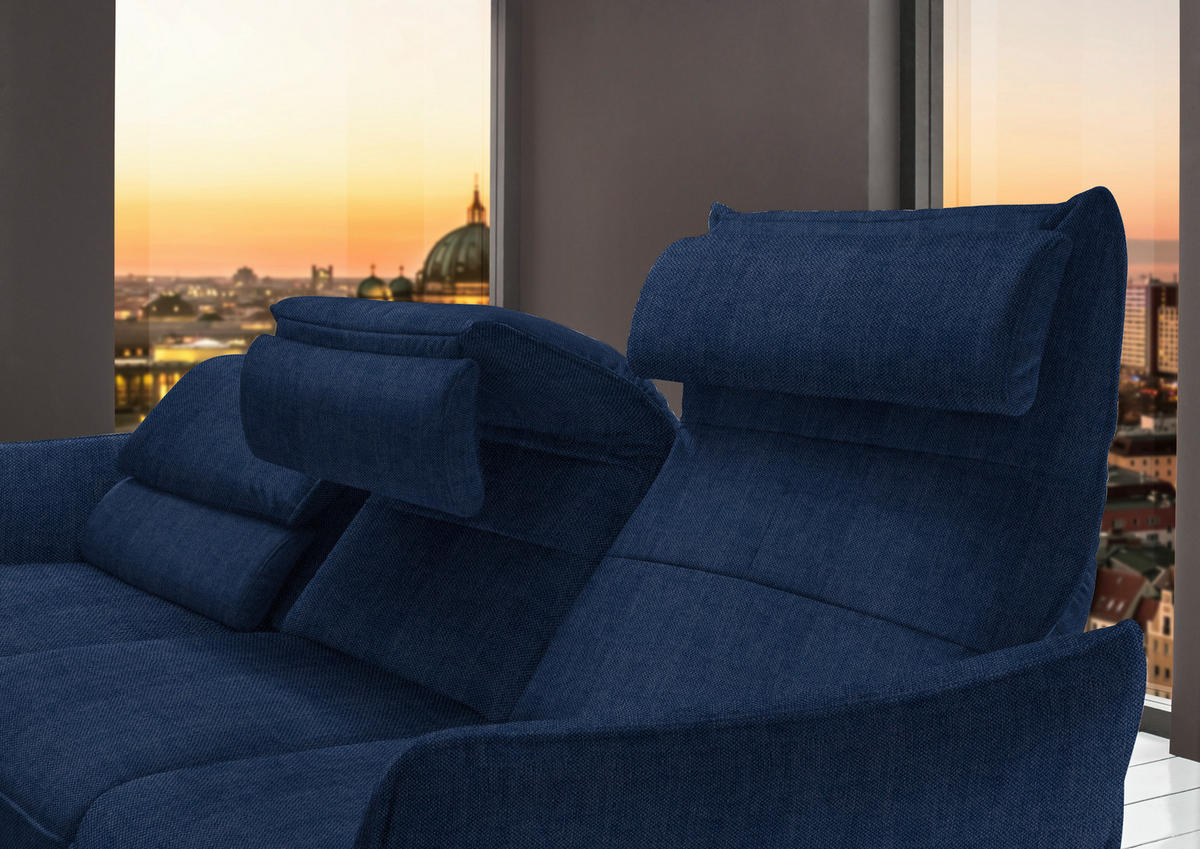 ECKSOFA in Velours Royalblau  - Royalblau/Schwarz, Design, Textil/Metall (153/283cm) - Valdera