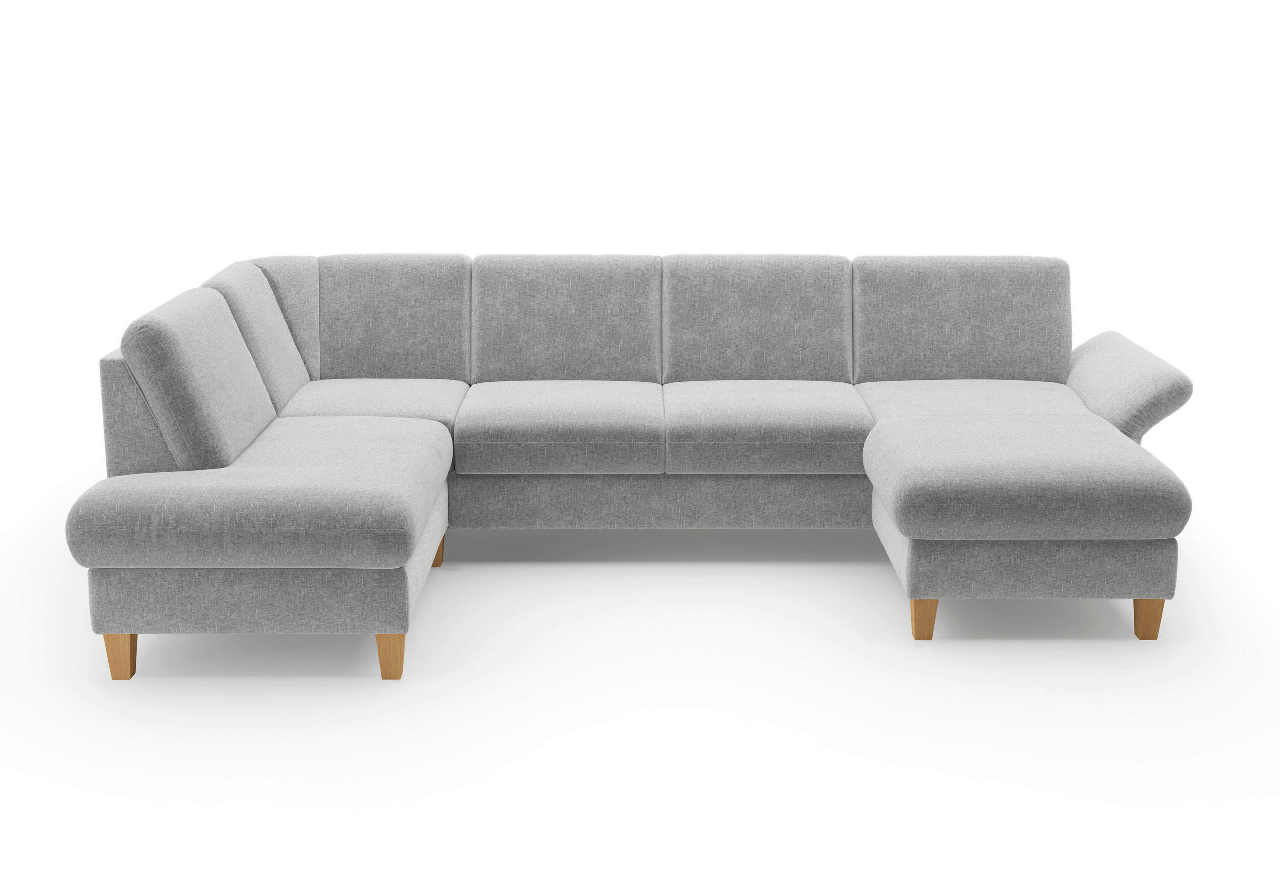 WOHNLANDSCHAFT Hellgrau Flachgewebe  - Eichefarben/Hellgrau, KONVENTIONELL, Holz/Textil (195/314/164cm) - Sit & More