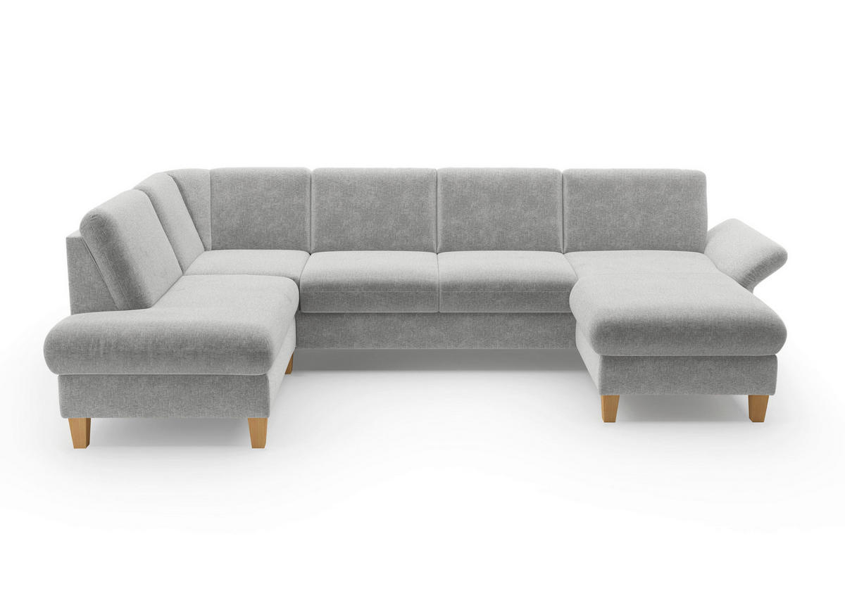 WOHNLANDSCHAFT Hellgrau Flachgewebe  - Eichefarben/Hellgrau, KONVENTIONELL, Holz/Textil (195/314/164cm) - Sit & More
