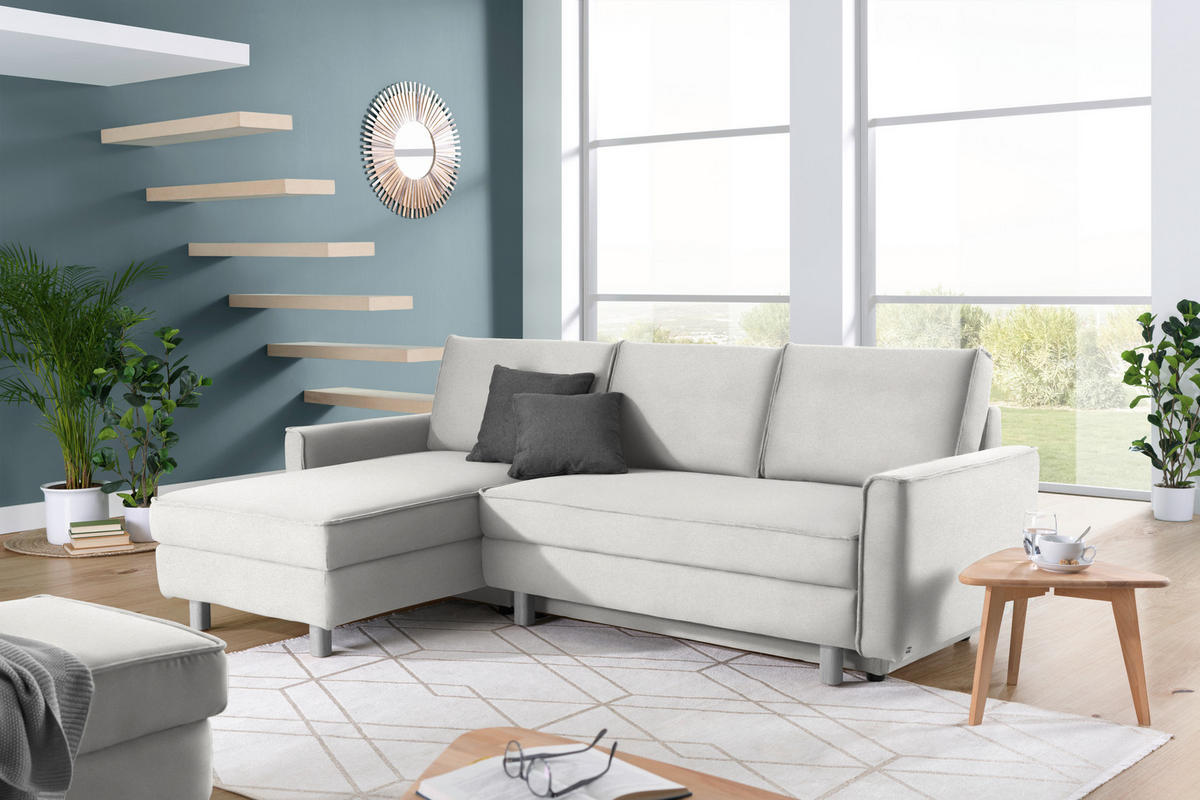 ECKSOFA in Chenille Ecru  170/237 cm  - Ecru/Eichefarben, KONVENTIONELL, Holz/Textil (170/237cm) - Sedda