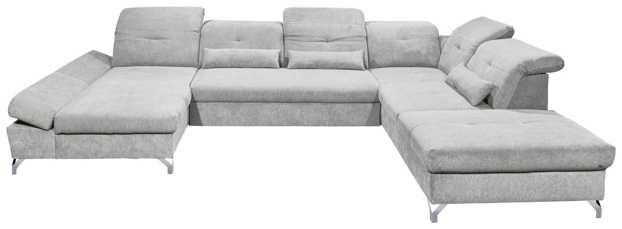 WOHNLANDSCHAFT in Mikrovelours Hellgrau  - Silberfarben/Hellgrau, MODERN, Textil/Metall (168/350/245cm) - MID.YOU