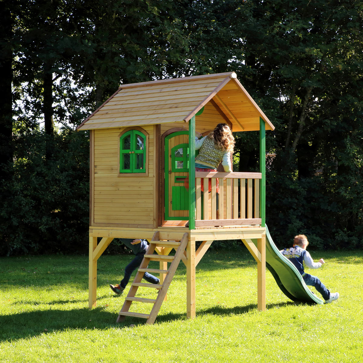 SPIELHAUS 318/272/191 cm  - Braun/Hellgrün, KONVENTIONELL, Holz (318/272/191cm) - Ambia Garden