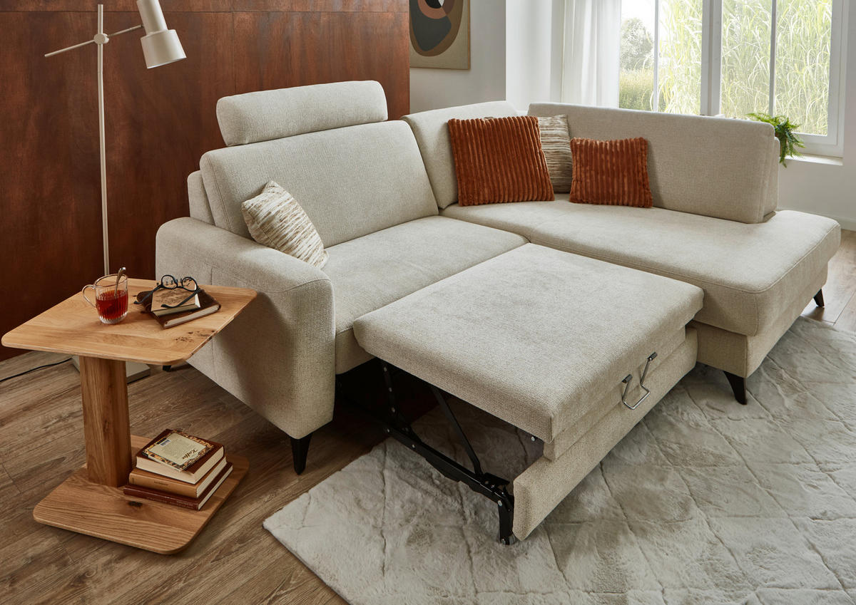 ECKSOFA Beige Chenille  - Beige/Schwarz, Design, Textil/Metall (239/182cm) - Valnatura