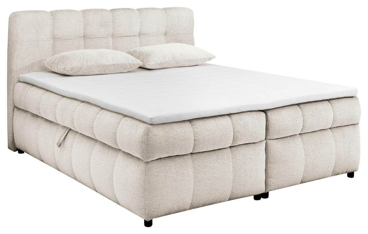 BOXBETT 180/200 cm,  in Creme, Bettkasten, Topper, H2 + H2 = mittel  - Creme/Schwarz, Design, Kunststoff/Textil (180/200cm) - Esposa
