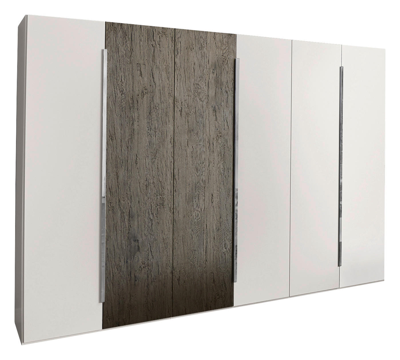 DREHTÜRENSCHRANK 299/222/62 cm,  in Weiß, Eichefarben, 6-türig  - Chromfarben/Eichefarben, Design, Holz/Holzwerkstoff (299/222/62cm) - Valdera