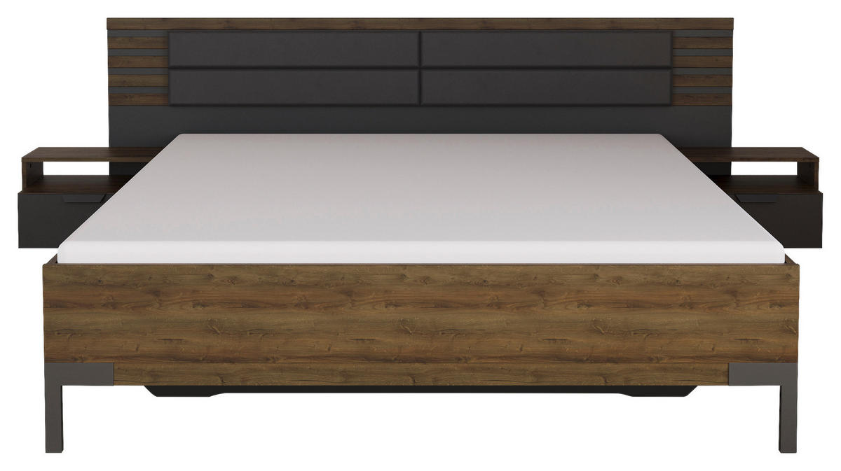 SÄNGSYSTEM 180/200 cm  i mörkgrå, mörk ek   - mörkgrå/mörk ek, Modern, trämaterial/textil (180/200cm) - Rauch Möbel