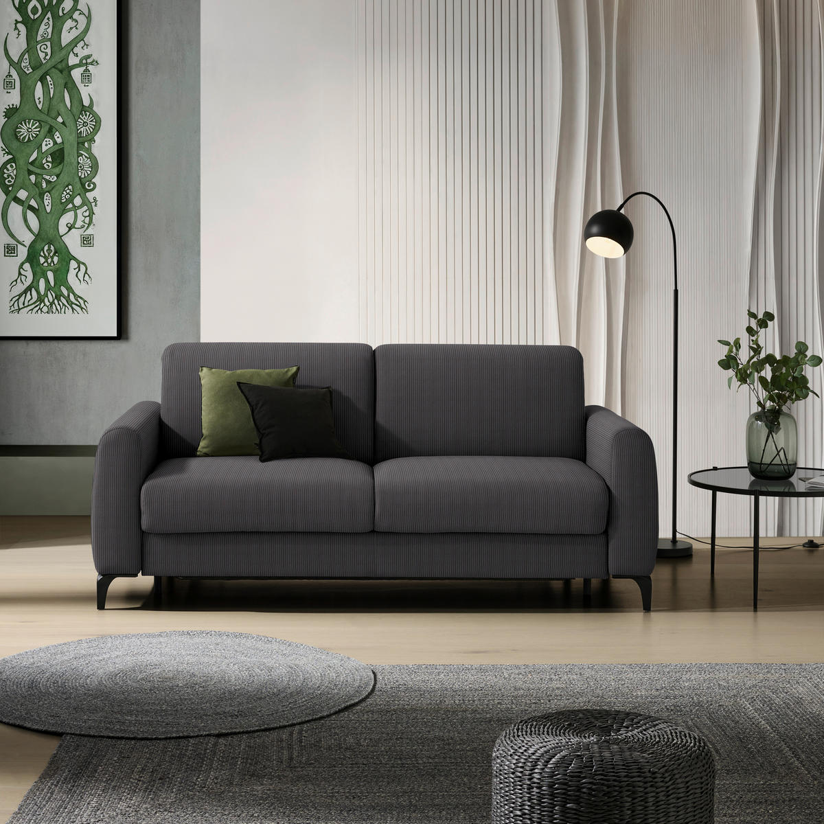 SCHLAFSOFA Cord Graphitfarben  - Schwarz/Graphitfarben, Konventionell, Holz/Textil (203/88/102cm) - Novel