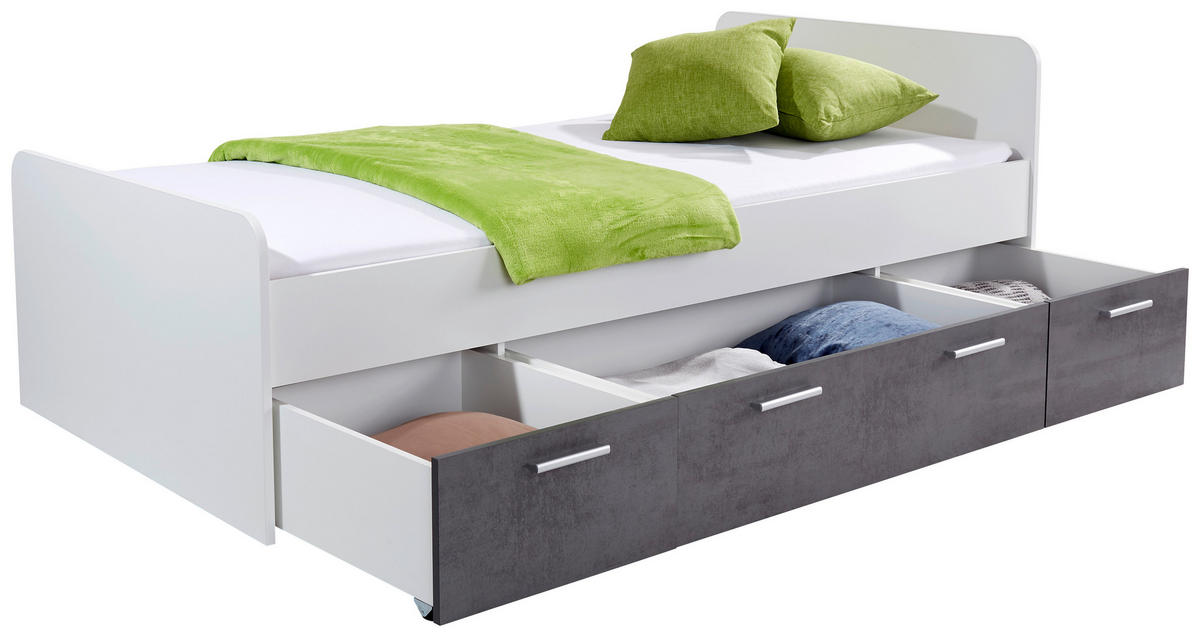 STAURAUMBETT 90/200 cm  in Weiß, Dunkelgrau  - Dunkelgrau/Weiß, KONVENTIONELL, Holzwerkstoff (90/200cm) - MID.YOU