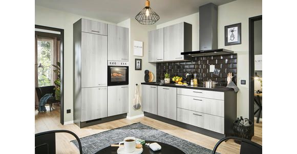 ECKKÜCHE 120/220 cm in Graphitfarben, Schwarz, Hellgrau - Tannenholzfarben/Hellgrau, Design, Holzwerkstoff/Metall (120/220cm) - Xora