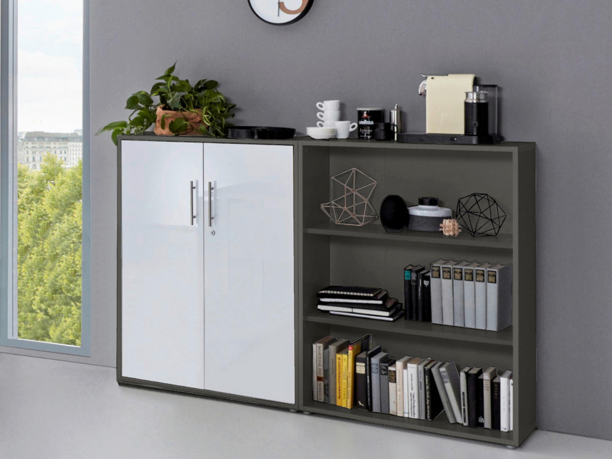 AKTENSCHRANK 168,8/113,6/33 cm  - Weiß Hochglanz/Anthrazit, MODERN, Holzwerkstoff (168,8/113,6/33cm) - MID.YOU
