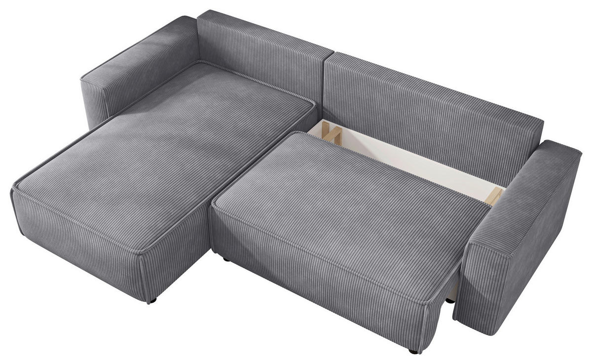 ECKSOFA 190/280 cm MERO in Cord Hellgrau Zierkissen, Rückenkissen, Bettkasten  190/280 cm  - Hellgrau/Schwarz, MODERN, Kunststoff/Textil (190/280cm) - MID.YOU