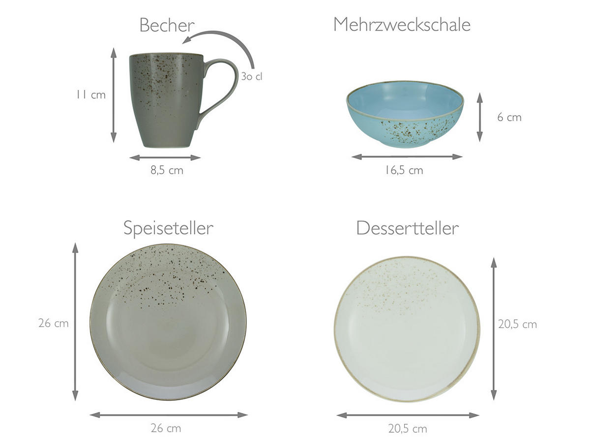 KOMBINOVANÝ SERVIS, 16-dielne, kamenina - viacfarebná, Trend, keramika - Creatable