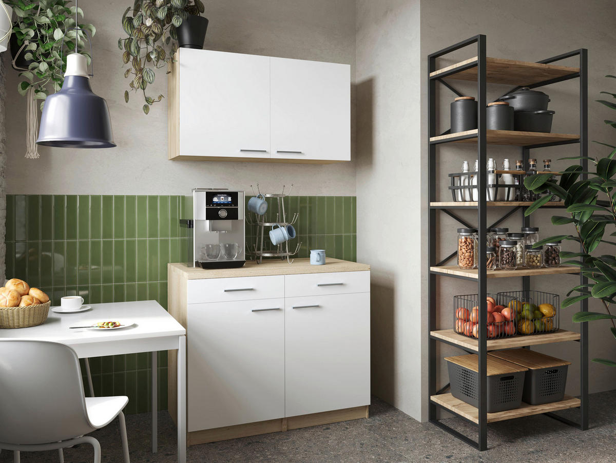 BUFFET 100/200/60 cm  in Weiß, Eichefarben  - Eichefarben/Silberfarben, Basics, Holzwerkstoff/Metall (100/200/60cm) - Respekta