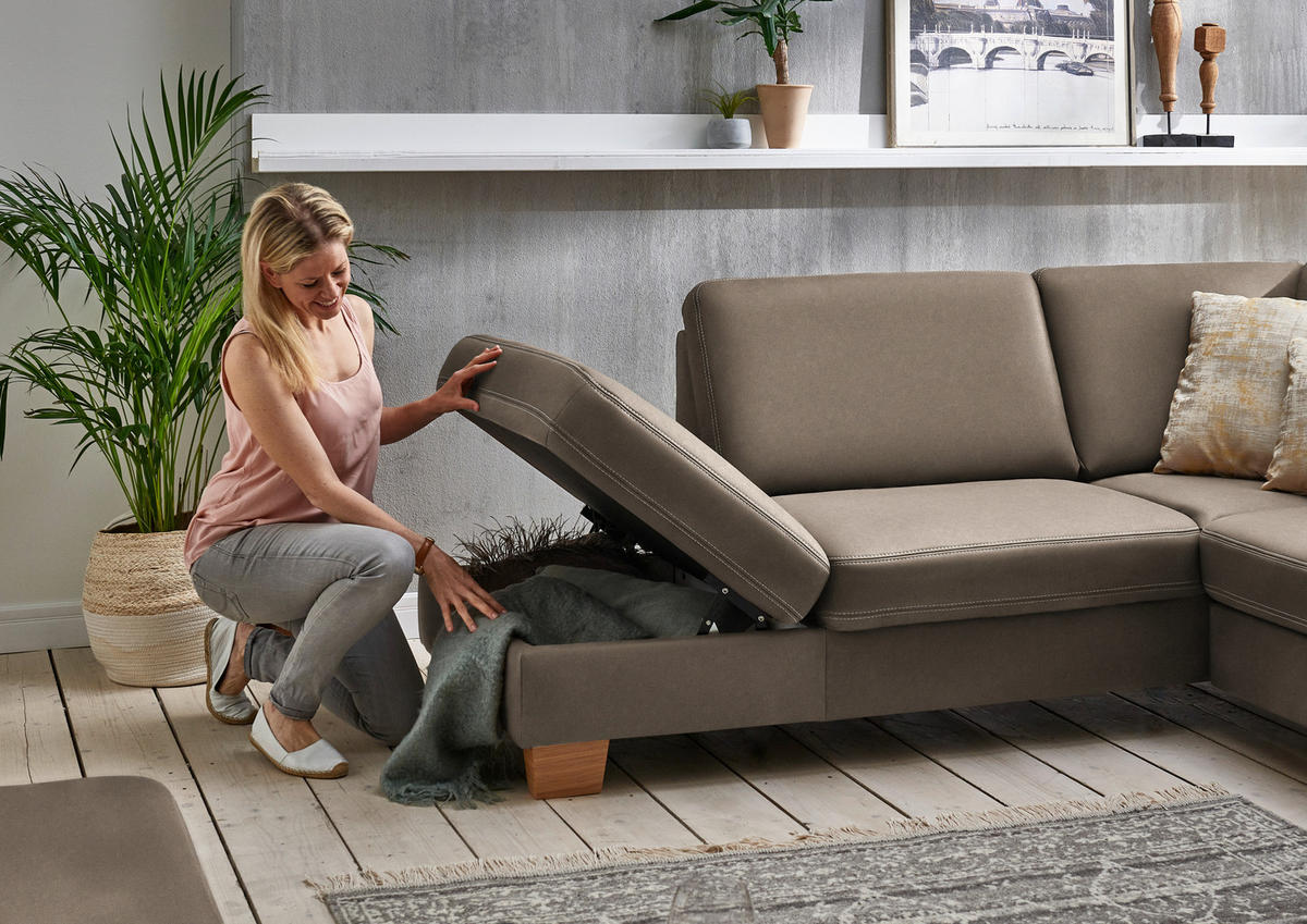 ECKSOFA  in Echtleder Alufarben  235/274 cm  - Eichefarben/Beige, KONVENTIONELL, Leder/Holzwerkstoff (235/274cm) - Beldomo Premium