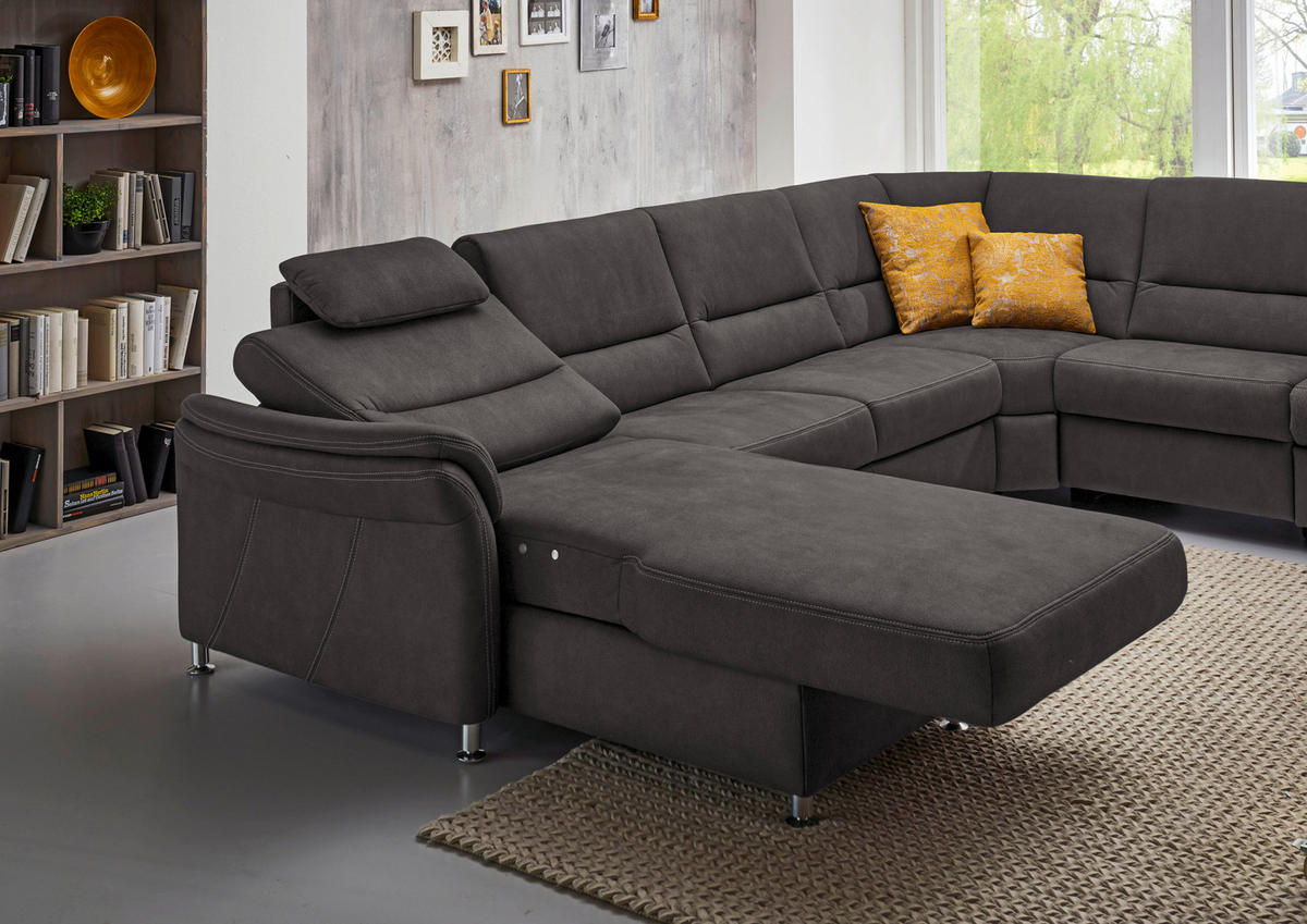 WOHNLANDSCHAFT in Mikrofaser Anthrazit  - Anthrazit/Alufarben, KONVENTIONELL, Textil/Metall (173/330/262cm) - Beldomo System