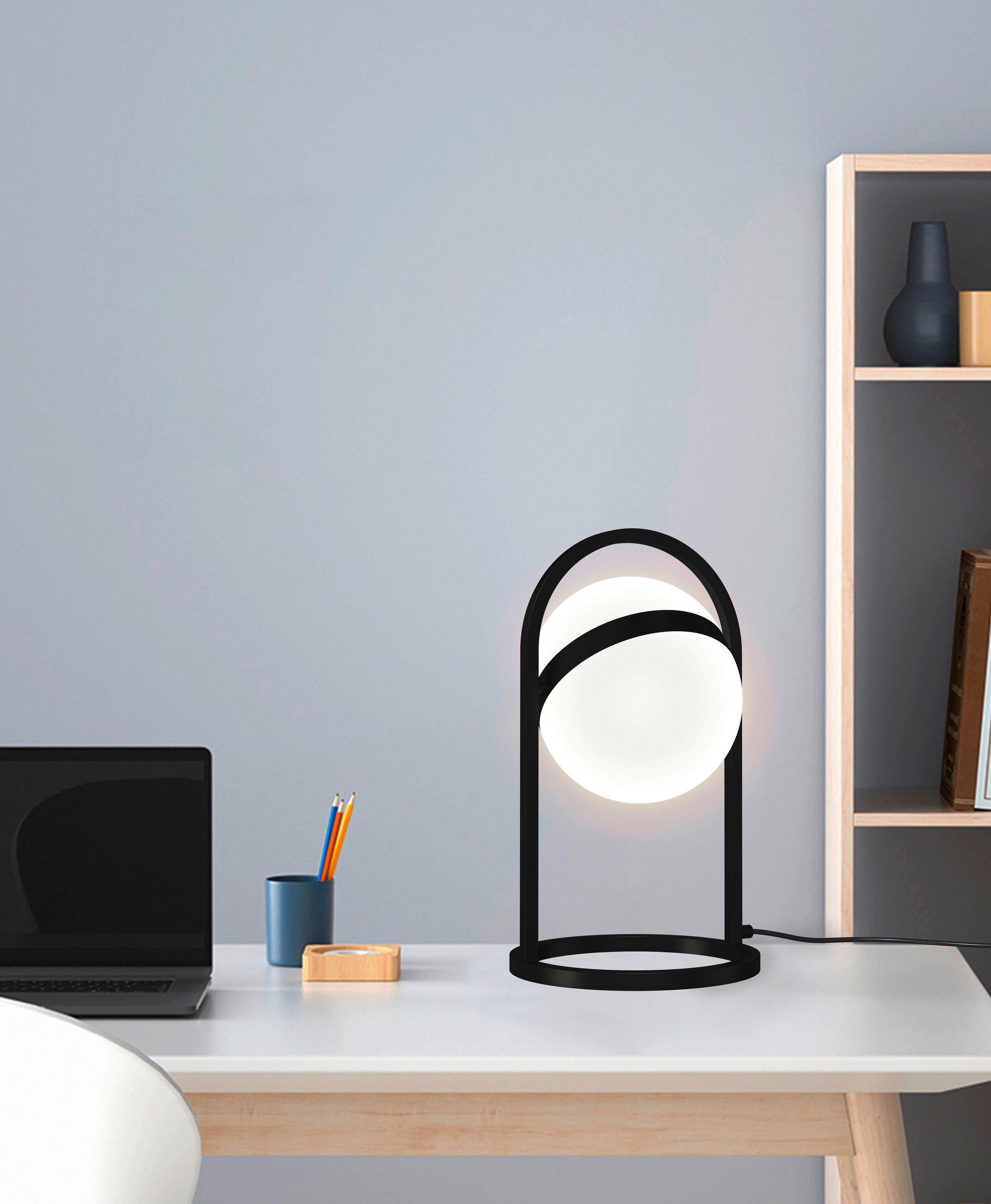 STOLNÁ LED LAMPA, dotykový stmievač, 18,5/32 cm  - čierna, Basics, kov/sklo (18,5/32cm)