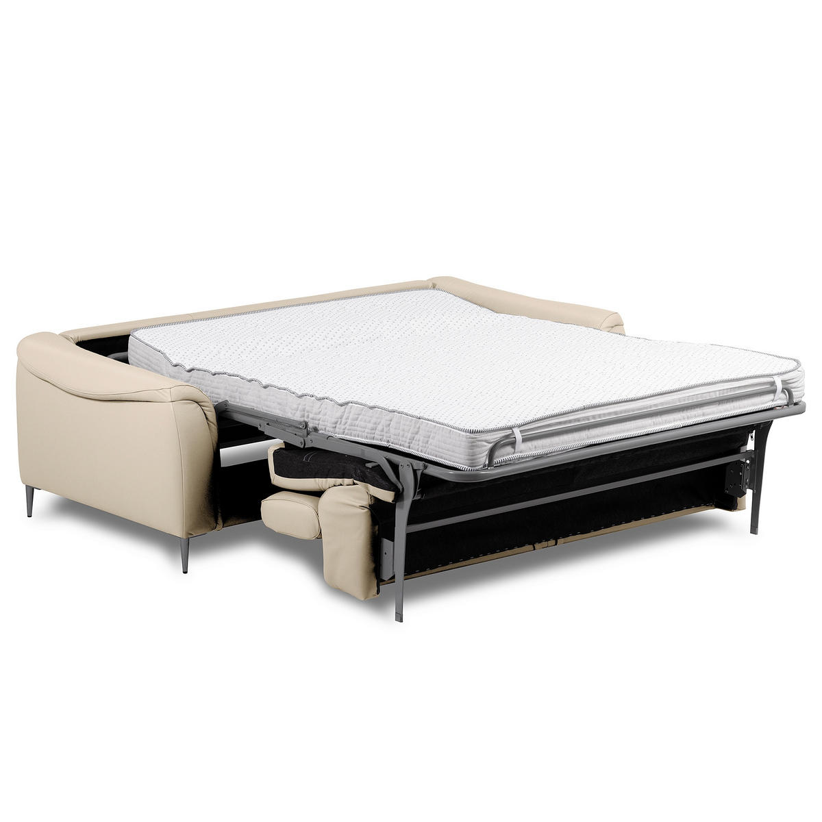 SCHLAFSOFA PAFOS Beige Echtleder Lederlook  - Beige/Schwarz, Design, Leder/Textil (203/77-98/103cm) - MID.YOU