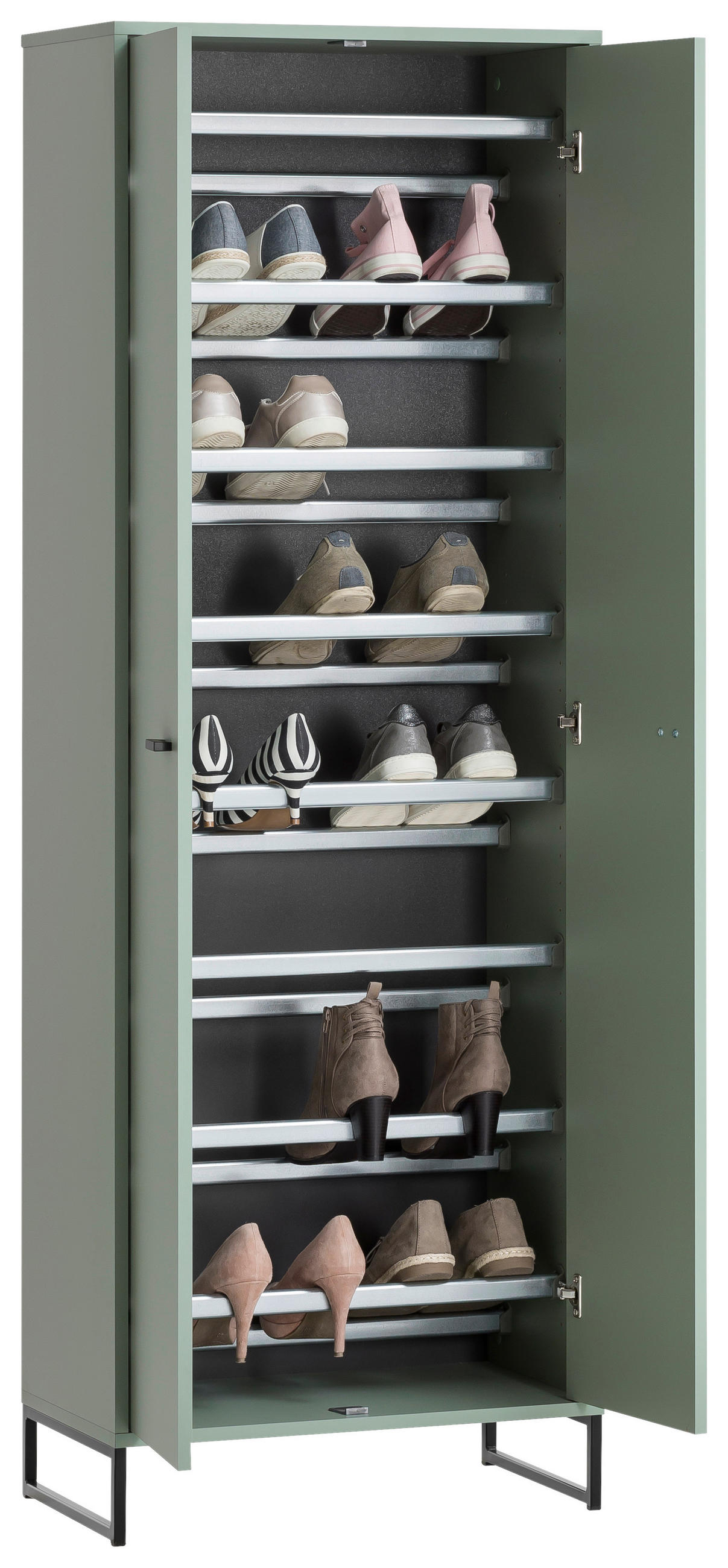 SCHUHSCHRANK Grün  - Schwarz/Grün, LIFESTYLE, Holzwerkstoff/Metall (60,2/169,7/33,5cm) - MID.YOU