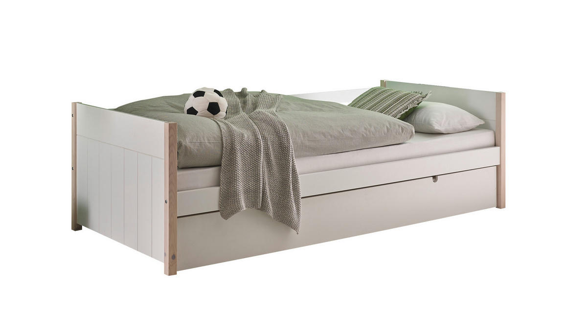 AUSZIEHBETT 90-180/200 cm  in Weiß, Kieferfarben  - Naturfarben/Weiß, KONVENTIONELL, Holz/Holzwerkstoff (90-180/200cm) - Xora