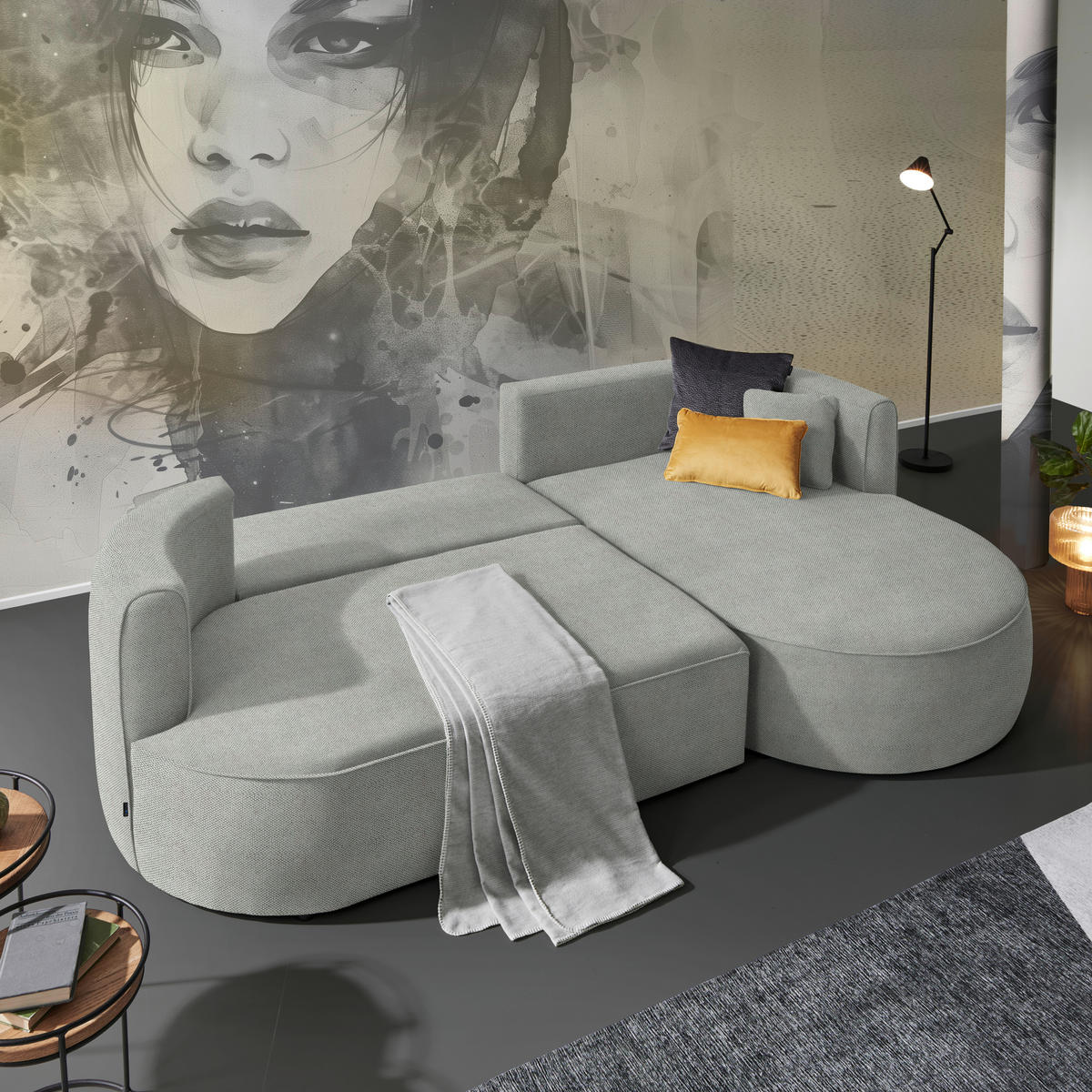 ECKSOFA in Webstoff Grau  - Schwarz/Grau, Design, Kunststoff/Textil (183/284cm) - Welnova
