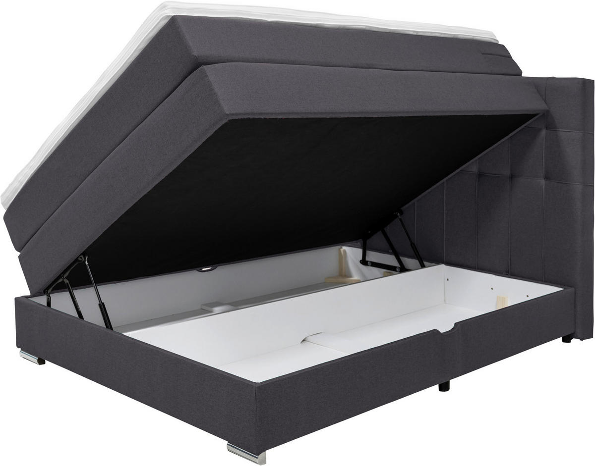 BOXSPRINGBETT 140/200 cm  in Dunkelgrau  - Dunkelgrau/Alufarben, Konventionell, Kunststoff/Textil (140/200cm) - Carryhome