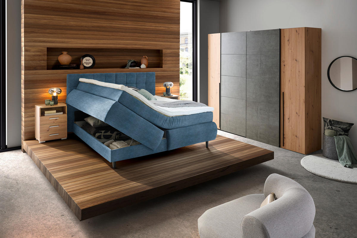 BOXSPRINGBETT 160/200 cm  in Blau  - Blau/Schwarz, Konventionell, Holz/Textil (160/200cm) - Ti'me
