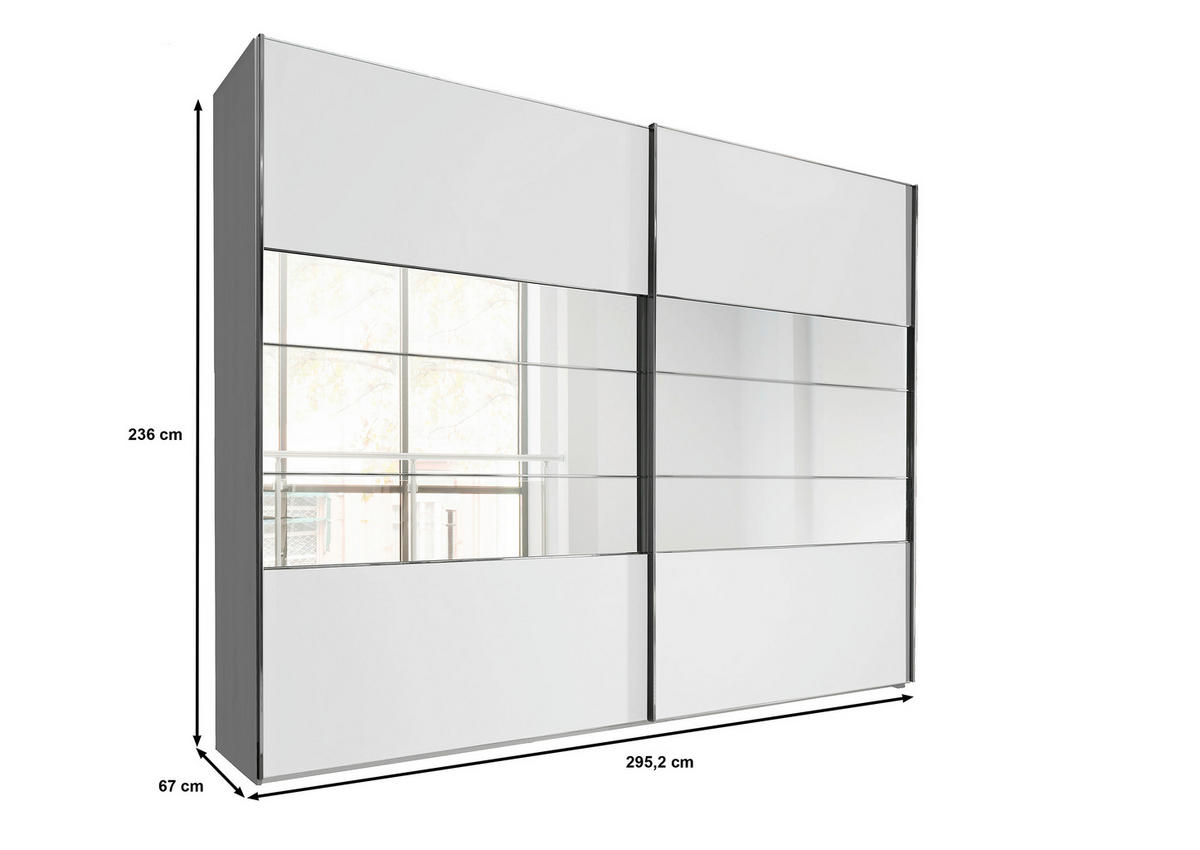 SCHWEBETÜRENSCHRANK in Weiss  - Chromfarben/Weiss, Konventionell, Holzwerkstoff (300/236/67cm) - Voleo