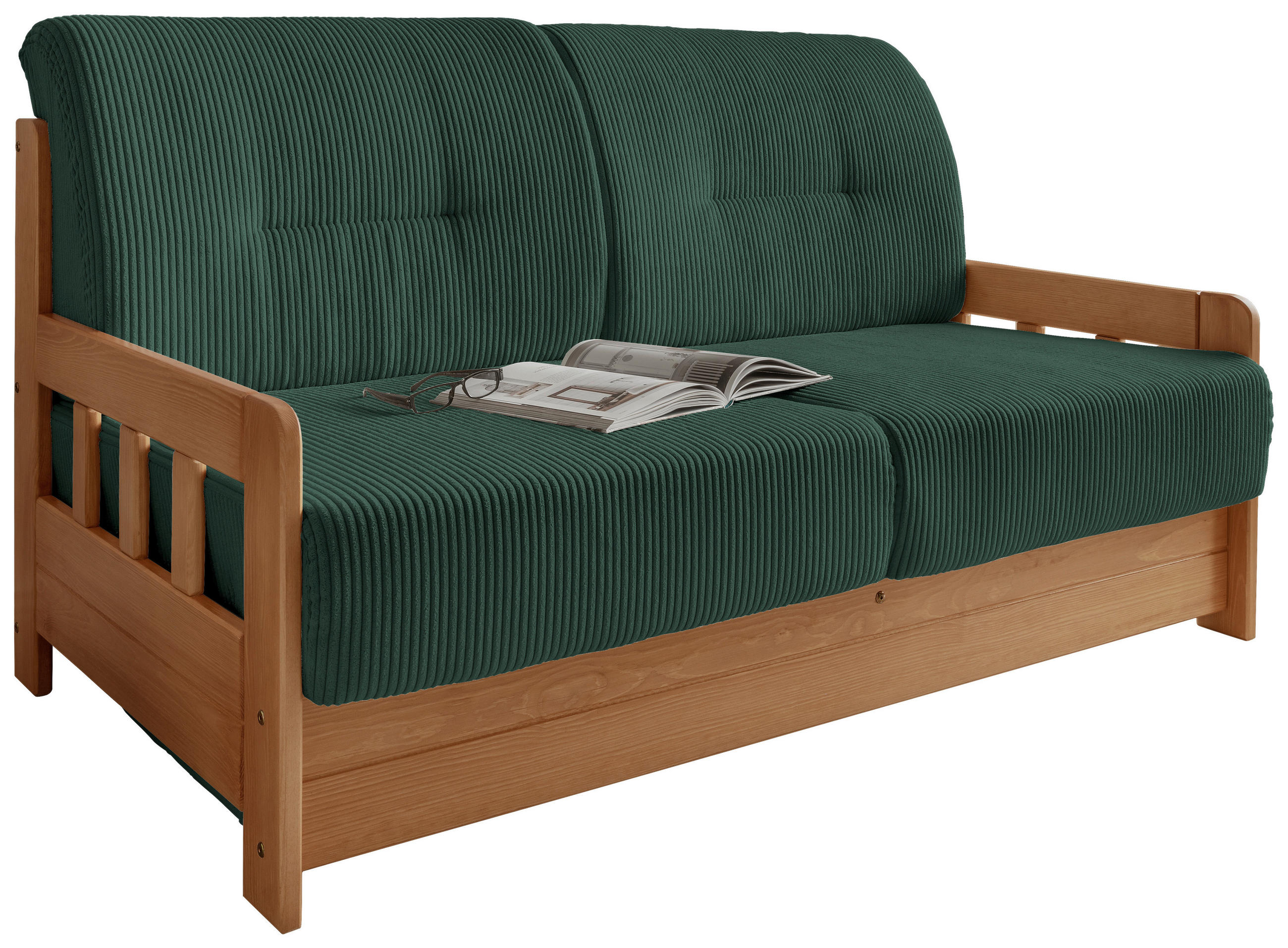 SCHLAFSOFA  in Cord Kieferfarben, Dunkelgrün  - Dunkelgrün/Kieferfarben, MODERN, Holz/Textil (154/88/90cm) - Livetastic
