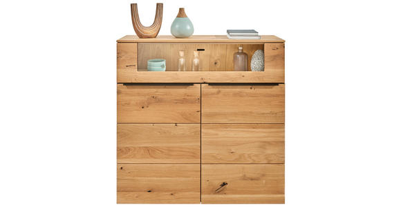 HIGHBOARD Eichefarben 120/119,3/39,5 cm - Eichefarben/Schwarz, Natur, Glas/Holz (120/119,3/39,5cm) - Valnatura