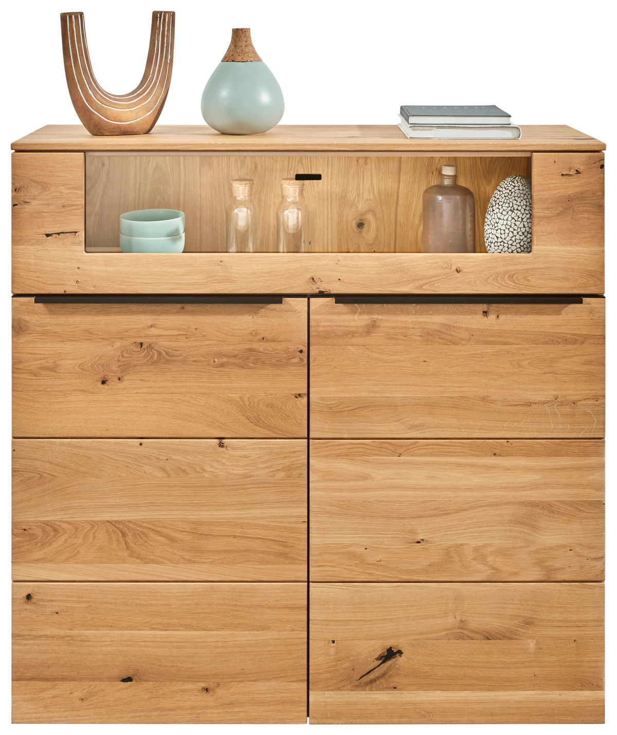 HIGHBOARD Eichefarben  120/119,3/39,5 cm  - Eichefarben/Schwarz, Natur, Glas/Holz (120/119,3/39,5cm) - Valnatura
