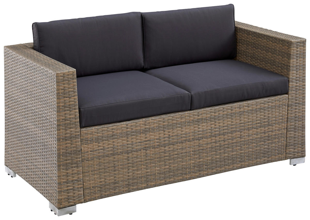 GARTENBANK 147/71/74 cm  in Braun, Dunkelgrau  - Dunkelgrau/Silberfarben, KONVENTIONELL, Kunststoff/Textil (147/71/74cm) - Gardenson