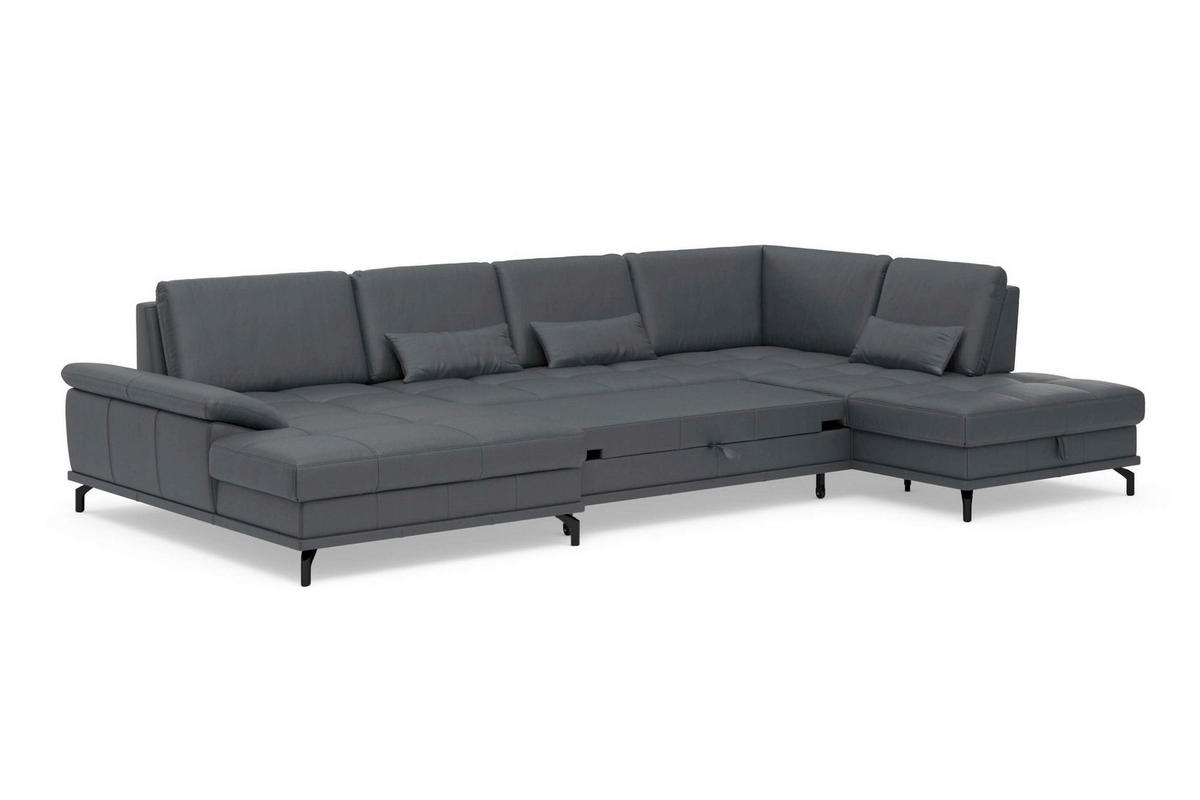 SEDACIA SÚPRAVA, koža, čierna - čierna, Basics, kov/koža (176/363/223cm) - Sit & More
