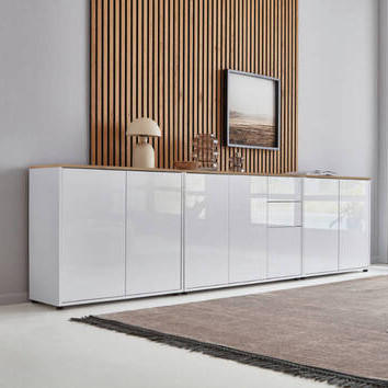 SIDEBOARD Mailand Set 6  in 263,5/73/33 cm  - Weiß Hochglanz/Schwarz, MODERN, Holzwerkstoff/Kunststoff (263,5/73/33cm) - MID.YOU