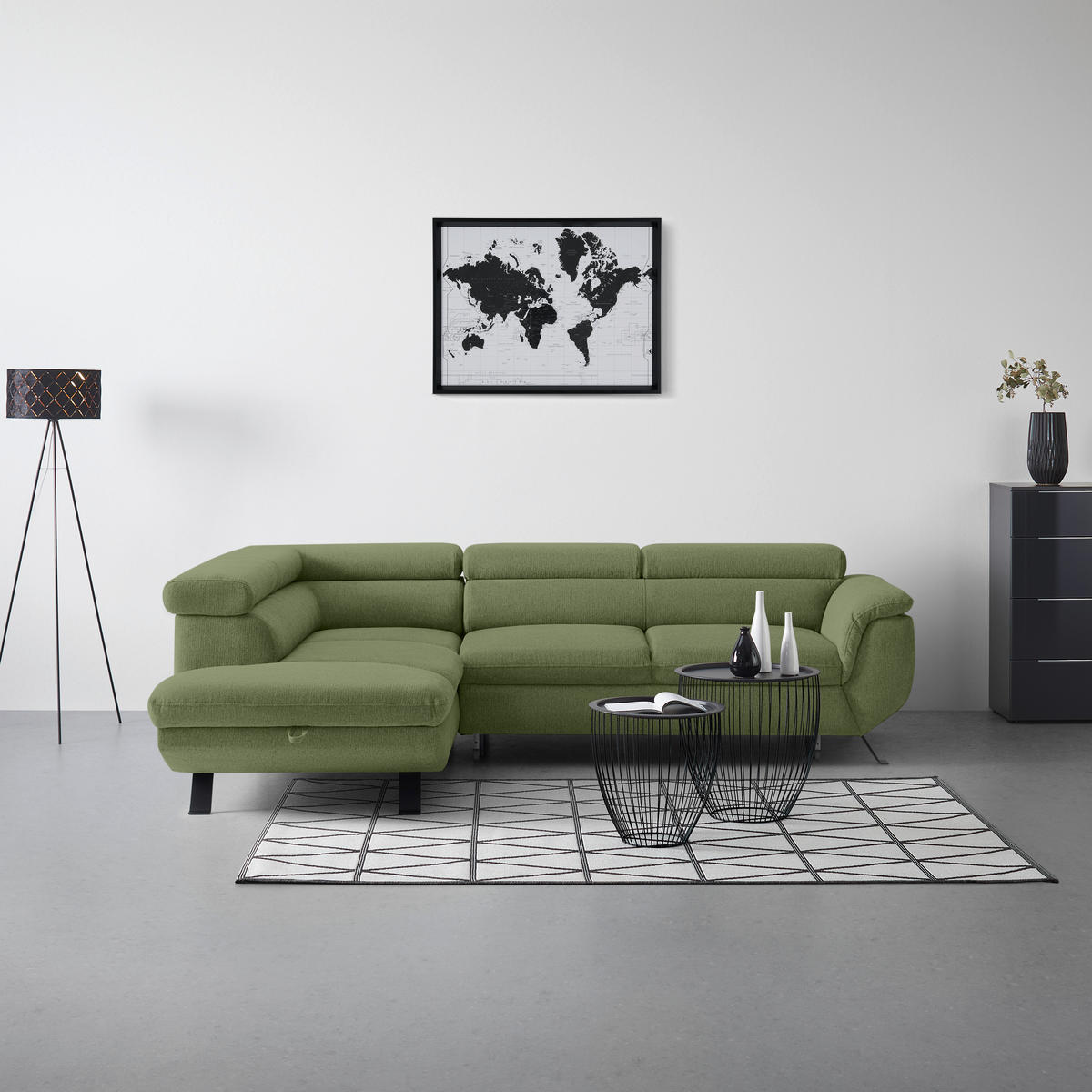 HÖRNSOFFA i vävt tyg olivgrön  - olivgrön/svart, Modern, metall/textil (198/257cm) - MID.YOU