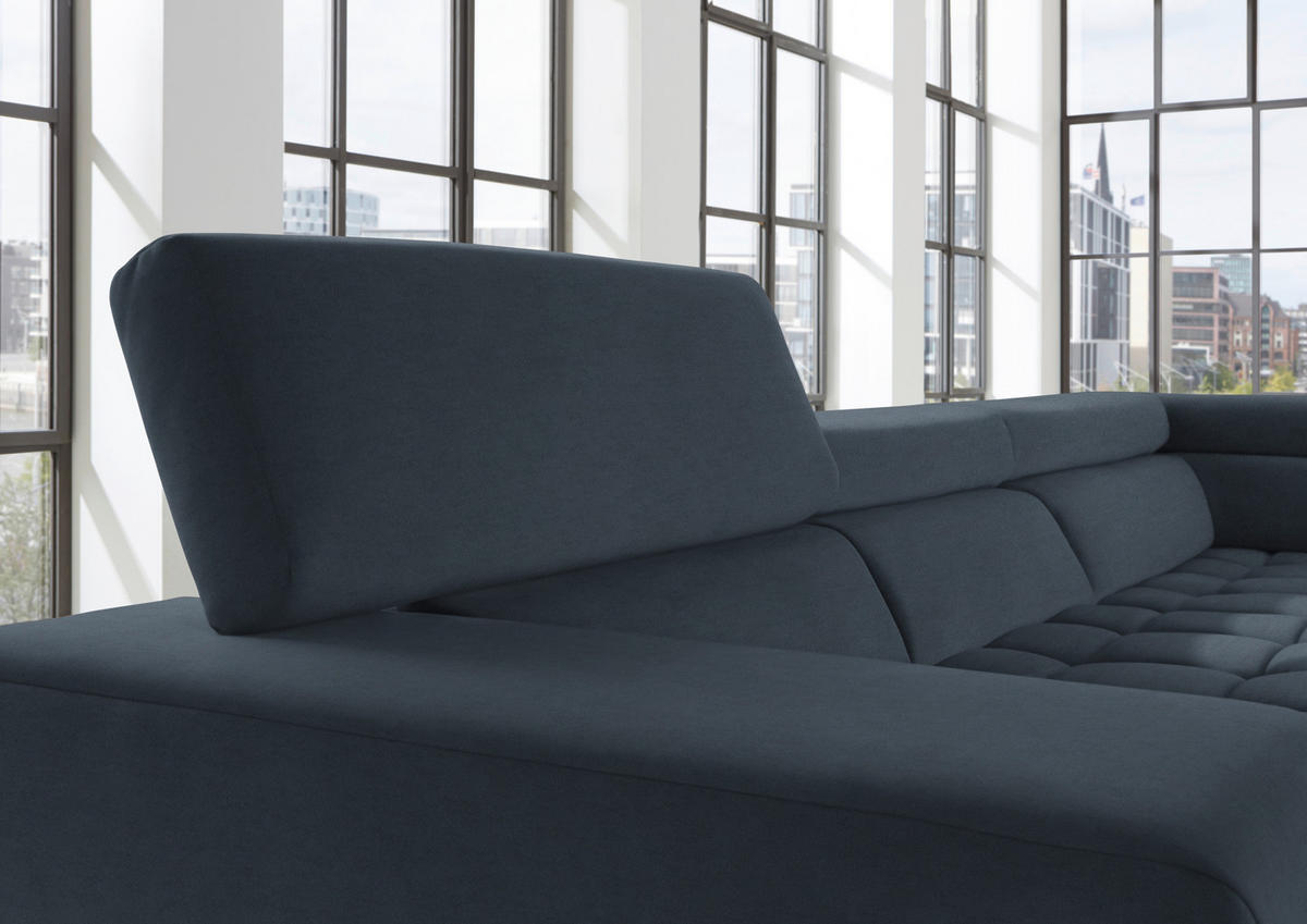 ECKSOFA in Mikrofaser Blaugrau  222/326 cm  - Chromfarben/Blaugrau, Design, Textil/Metall (222/326cm) - Beldomo Speed