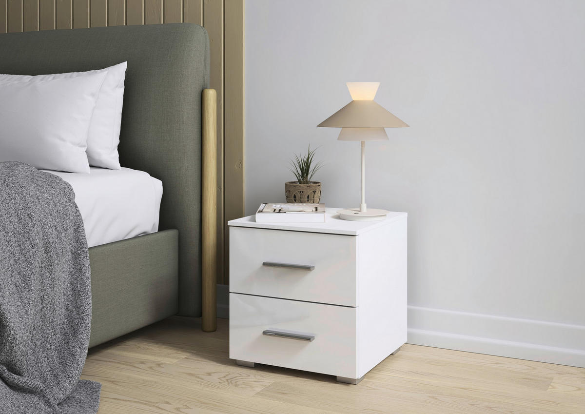 NACHTSCHRANK 40/42/42 cm  - Weiß Hochglanz/Alufarben, KONVENTIONELL, Holzwerkstoff/Kunststoff (40/42/42cm) - home24