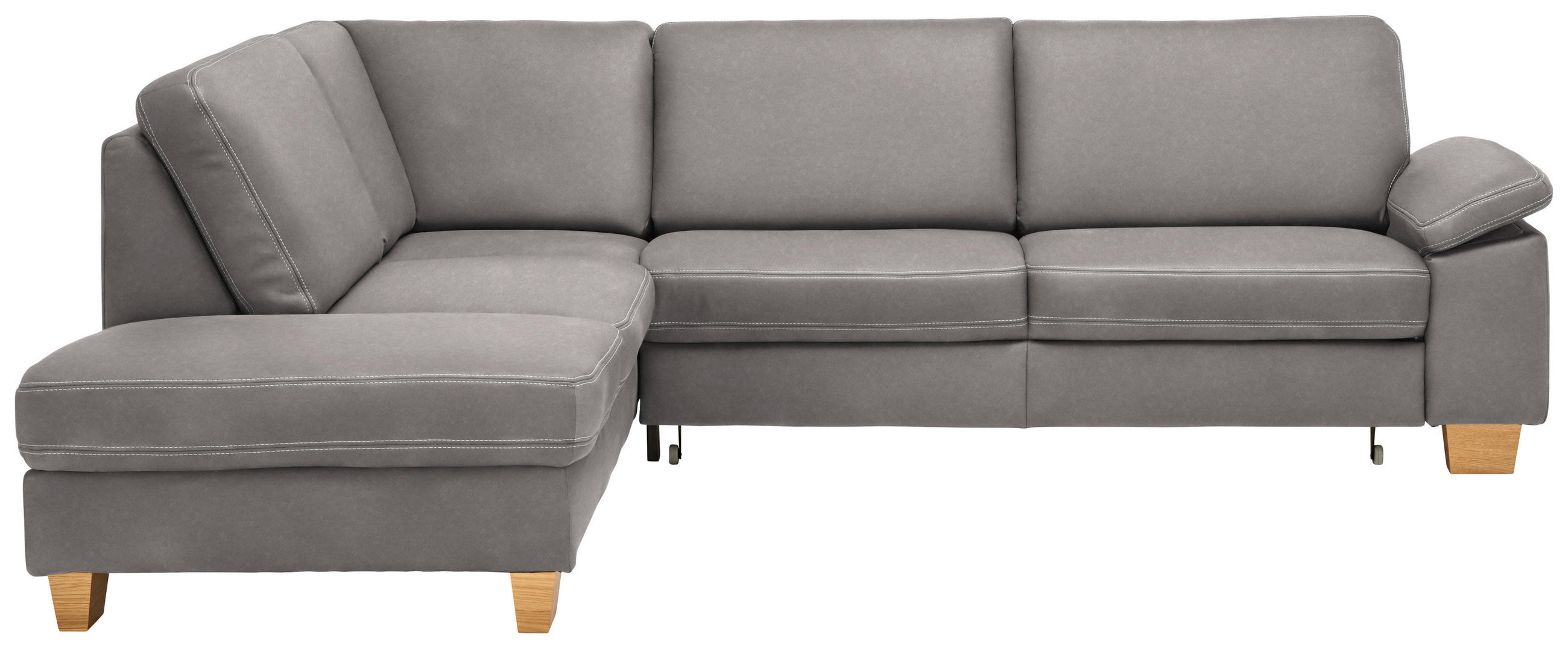 ECKSOFA  in Echtleder Grau  235/274 cm  - Eichefarben/Beige, KONVENTIONELL, Leder/Holzwerkstoff (235/274cm) - Beldomo Premium