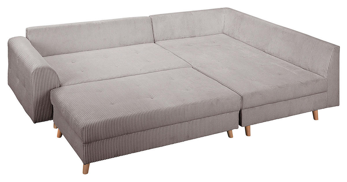 ECKSOFA inkl. Hocker Ariella Grau Cord  - Naturfarben/Grau, Design, Holz/Textil (231/161cm) - Livetastic