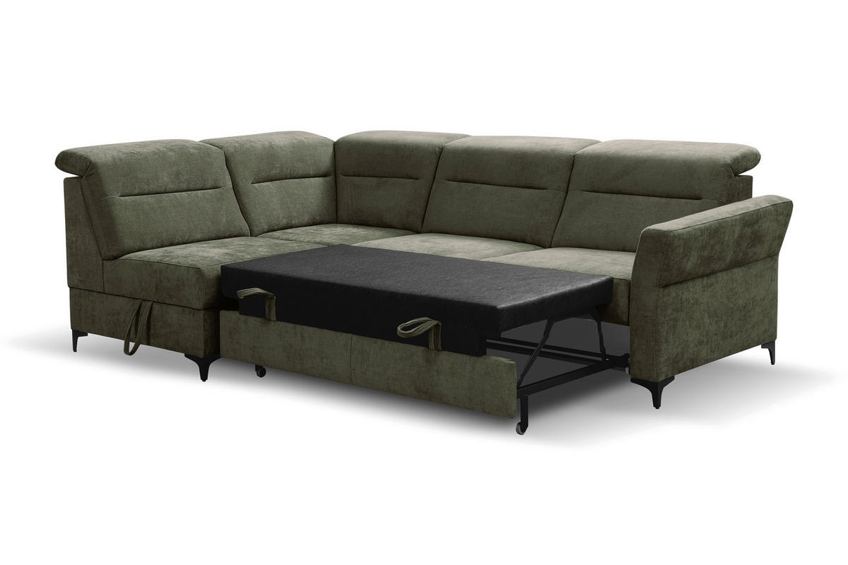 Ecksofa inkl. Funktionen Dunkelgrün Webstoff  - Dunkelgrün/Schwarz, KONVENTIONELL, Textil/Metall (177/272cm) - Stylife