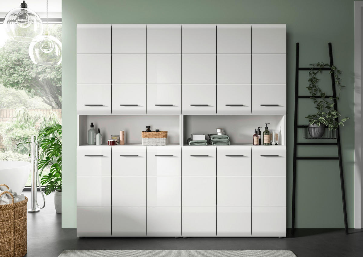 HOCHSCHRANK 180/185/30 cm  - Weiß Hochglanz/Silberfarben, MODERN, Holzwerkstoff/Kunststoff (180/185/30cm) - MID.YOU