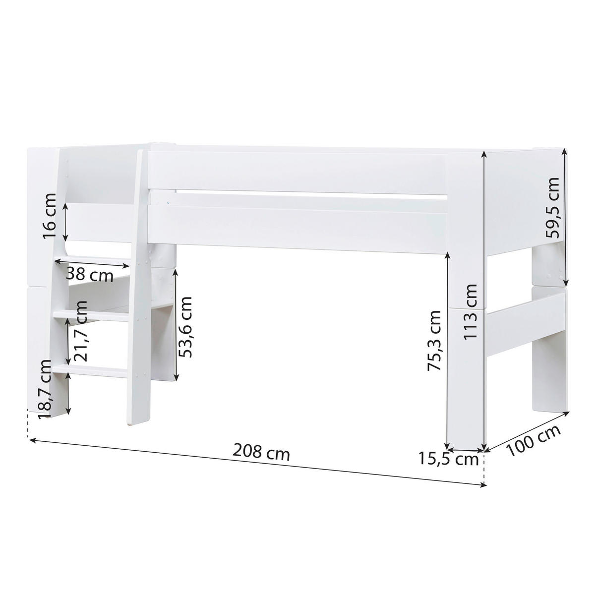 HOCHBETT 90/200 cm,  in Weiß, Rollrost  - Naturfarben/Weiß, MODERN, Holz/Holzwerkstoff (90/200cm) - MID.YOU